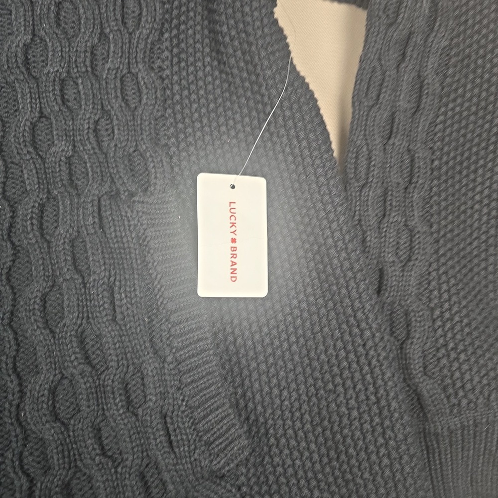 Lucky Brand Full Zip Cotton Sweater Men XL Cable Knit Black -New With Tag - Picture 5 of 11